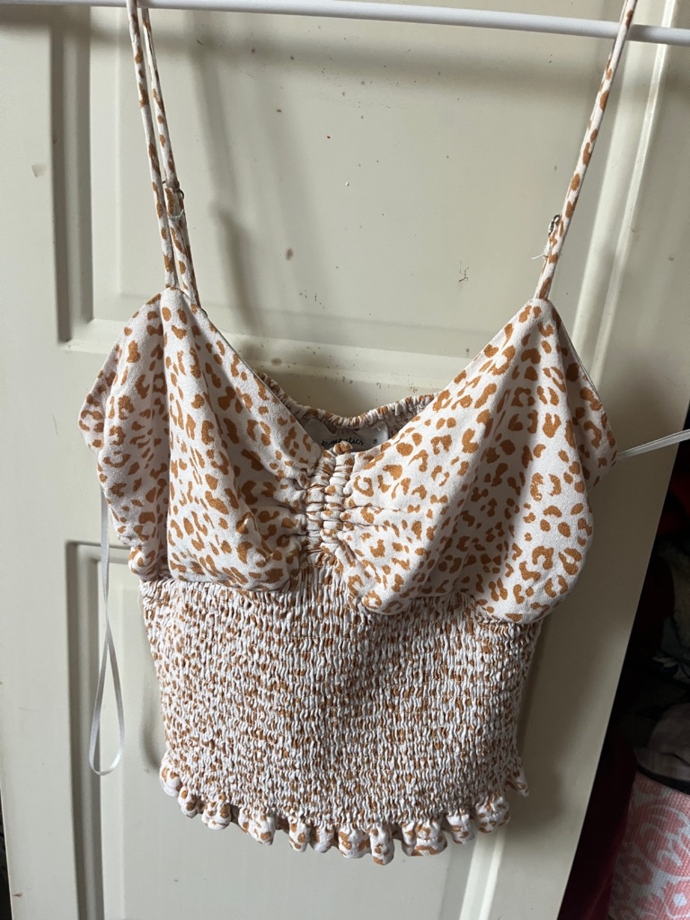 Smocked Leopard Print Cami Top in Cream and Tan